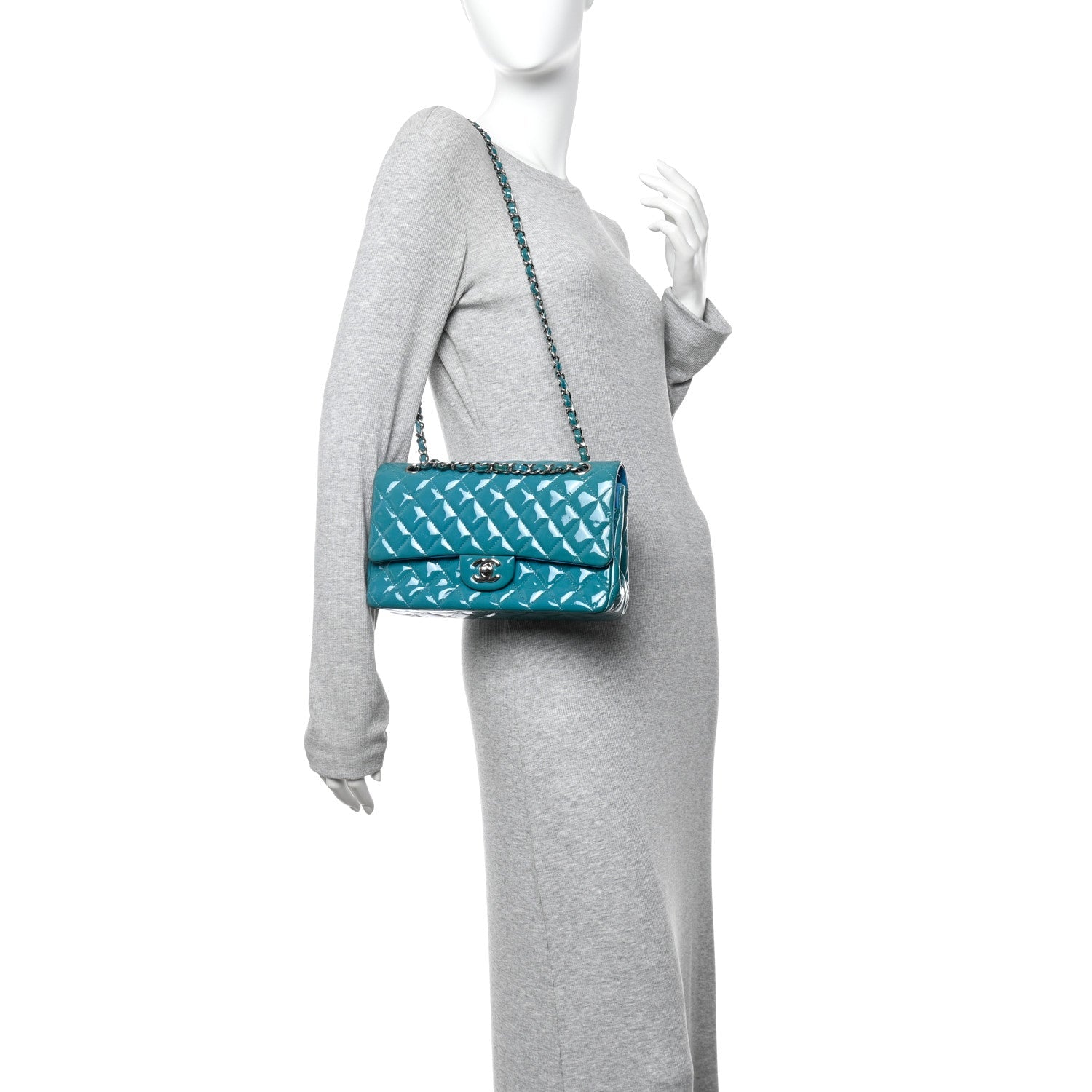 Chanel Patent Quilted Medium Double Flap Turquoise