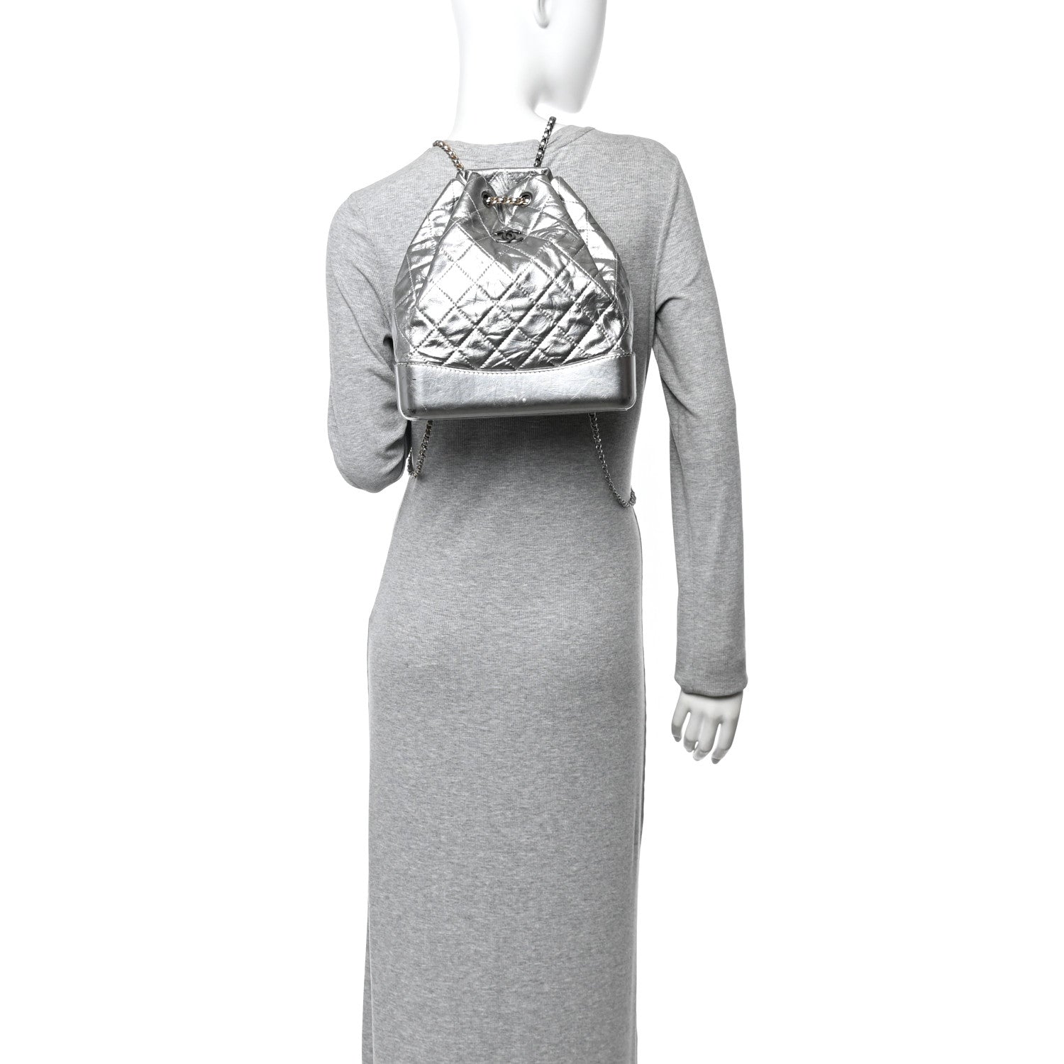 Chanel Metallic Crumpled Calfskin Quilted Small Gabrielle Backpack Silver