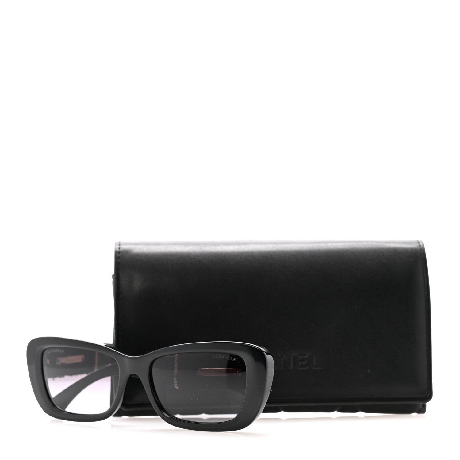 Acetate Tweed Wool CC Rectangle Sunglasses 5514-A Black