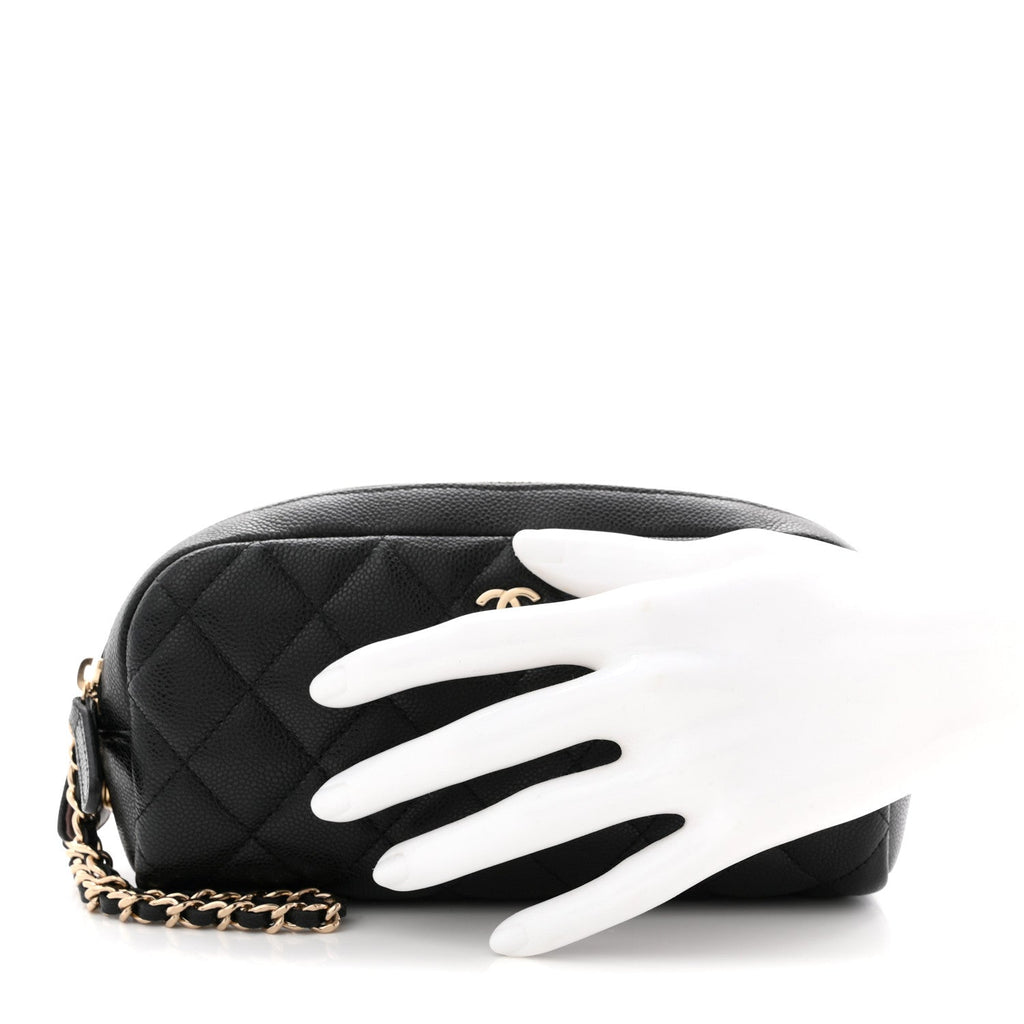 Caviar Quilted Double Zip Pouch Cosmetic Case Black