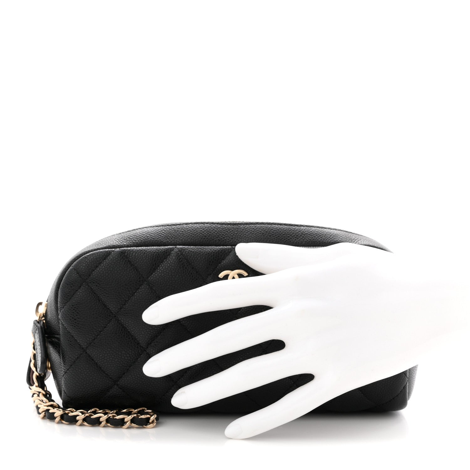 Caviar Quilted Double Zip Pouch Cosmetic Case Black