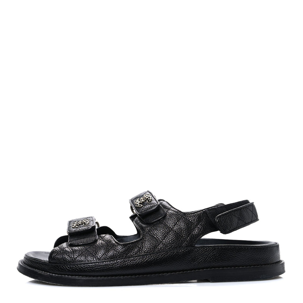Grained Calfskin Velcro Dad Sandals 39 Black