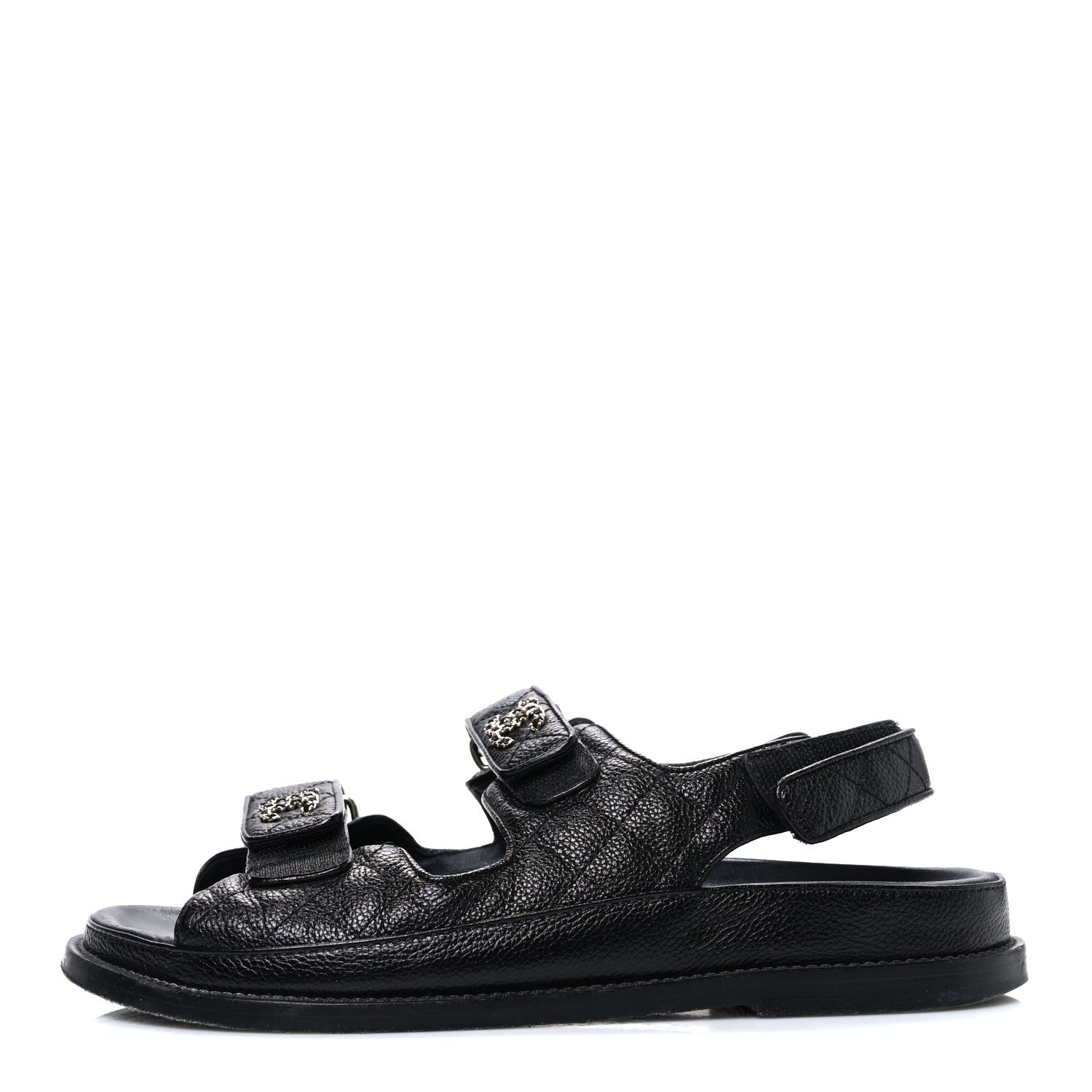 Grained Calfskin Velcro Dad Sandals 39 Black