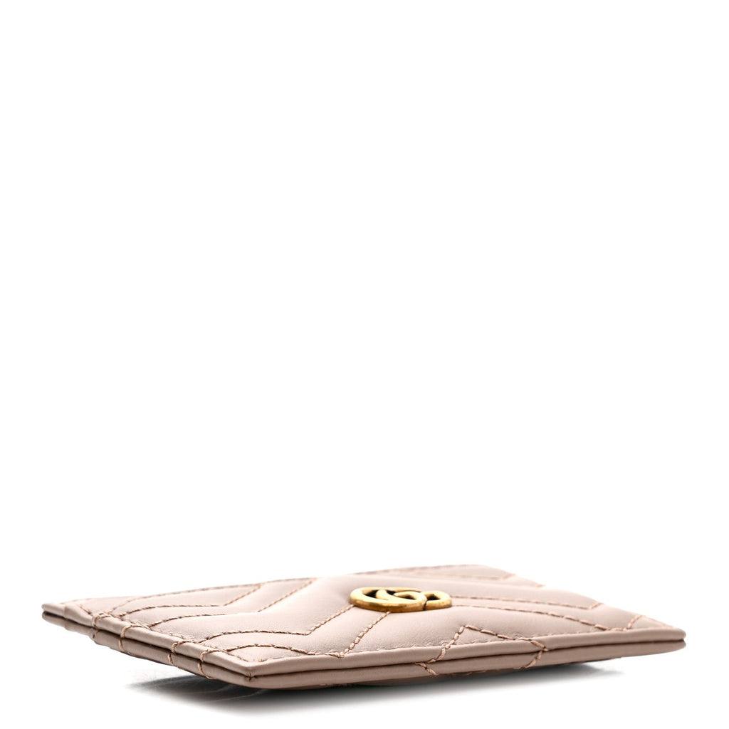 Gucci Calfskin Matelasse GG Marmont Card Holder Porcelain Rose