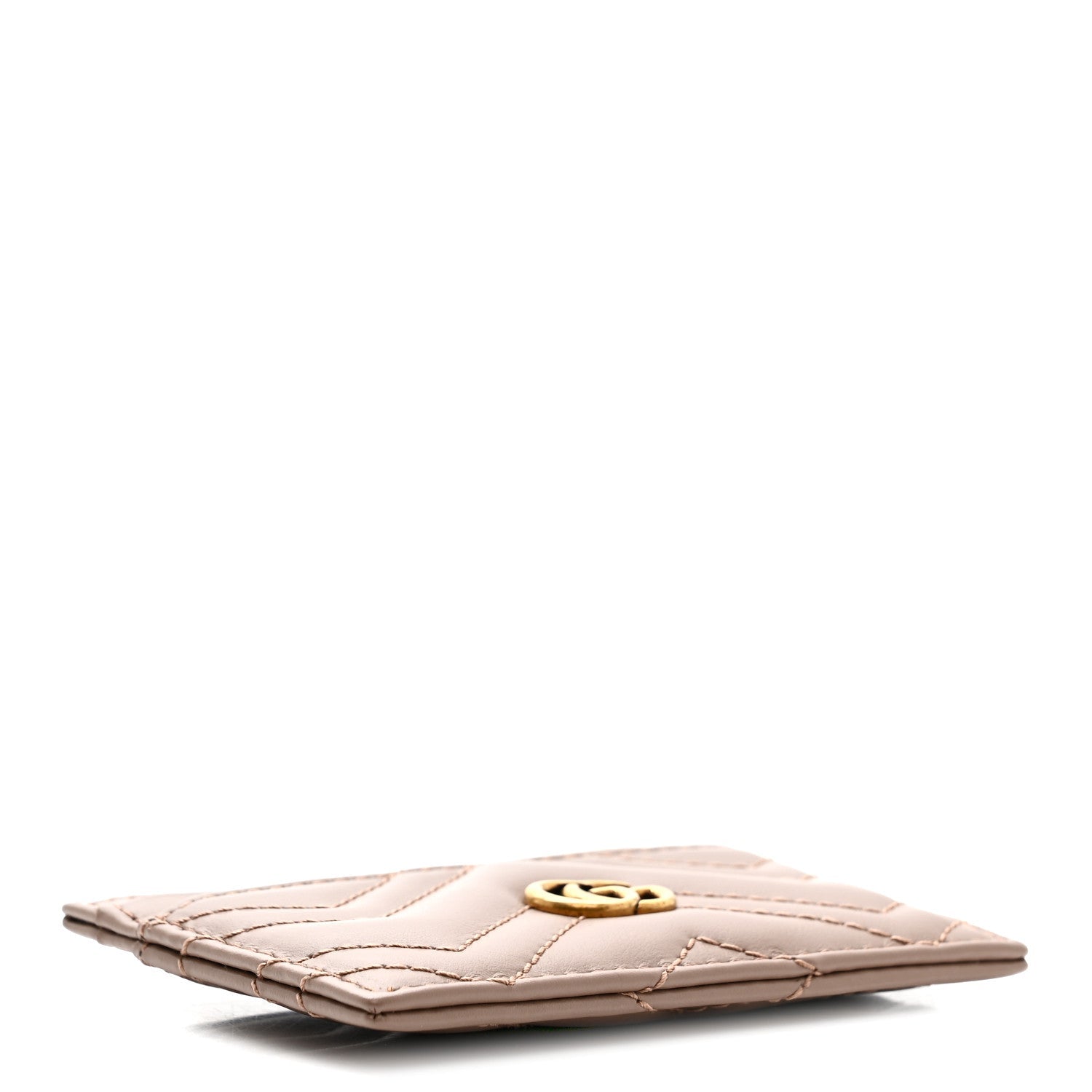 Gucci Calfskin Matelasse GG Marmont Card Holder Porcelain Rose
