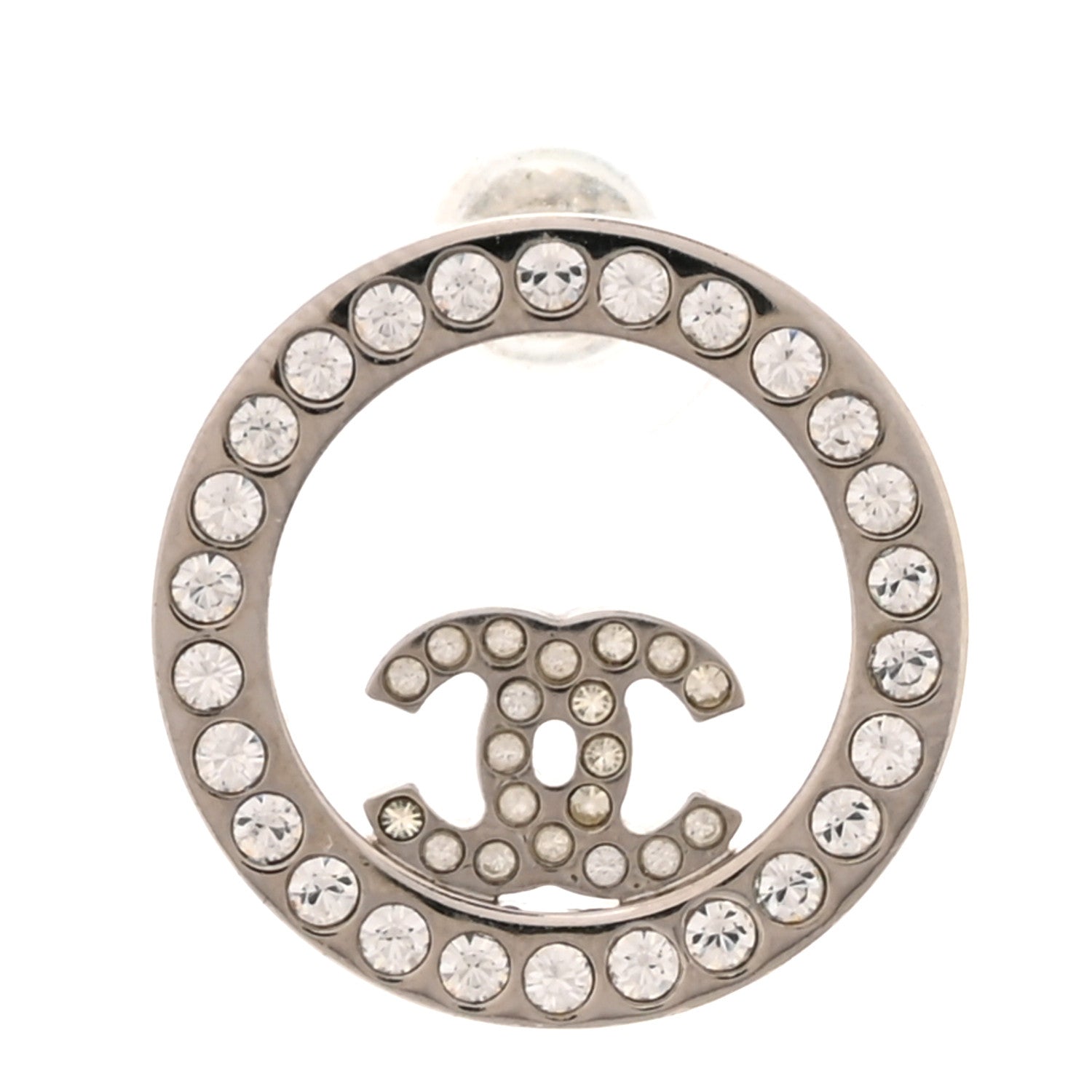 Crystal CC Round Single Earring Silver