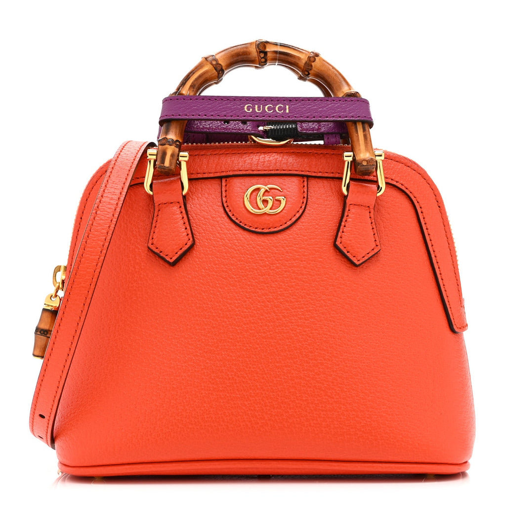 Gucci Textured Dollar Calfskin Mini Diana Dome Tote Bag Deep Orange Spicy Cyclamin