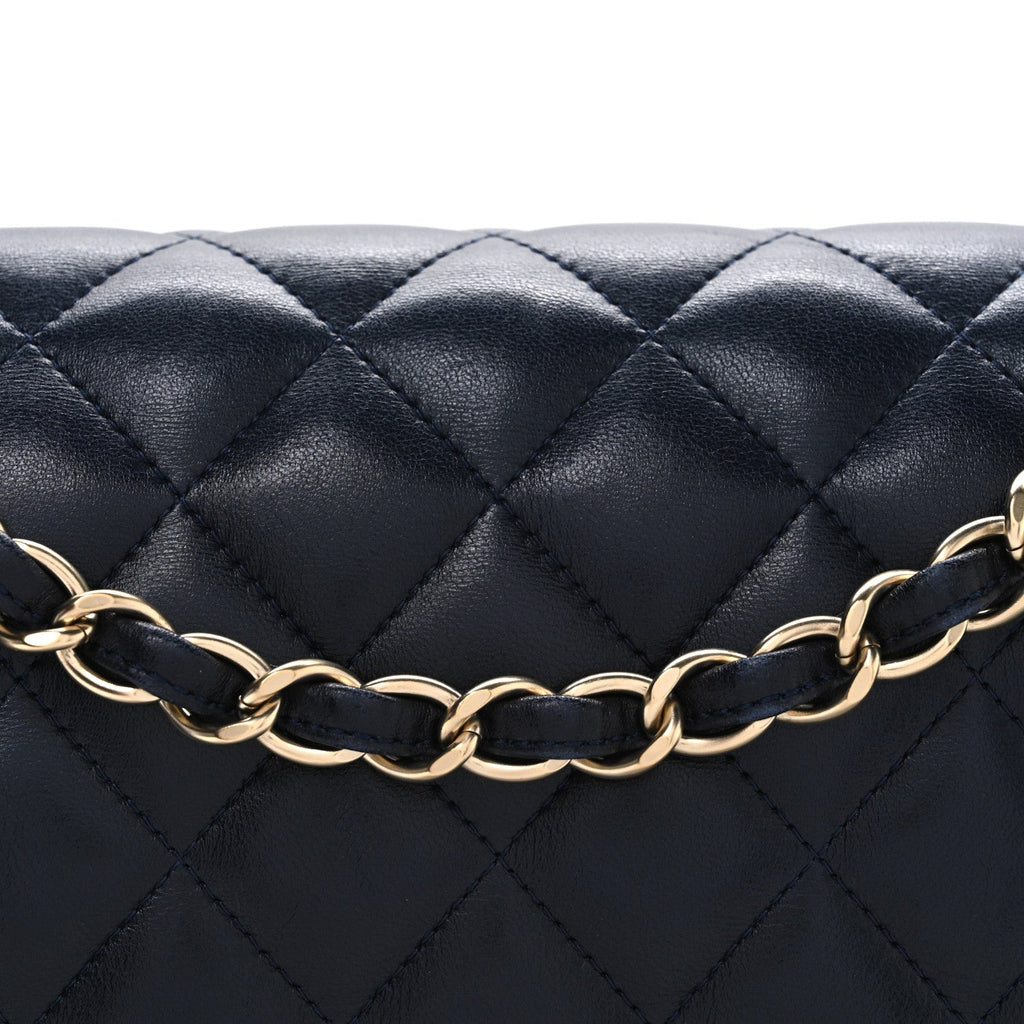 Chanel Lambskin Quilted Jumbo Double Flap Navy