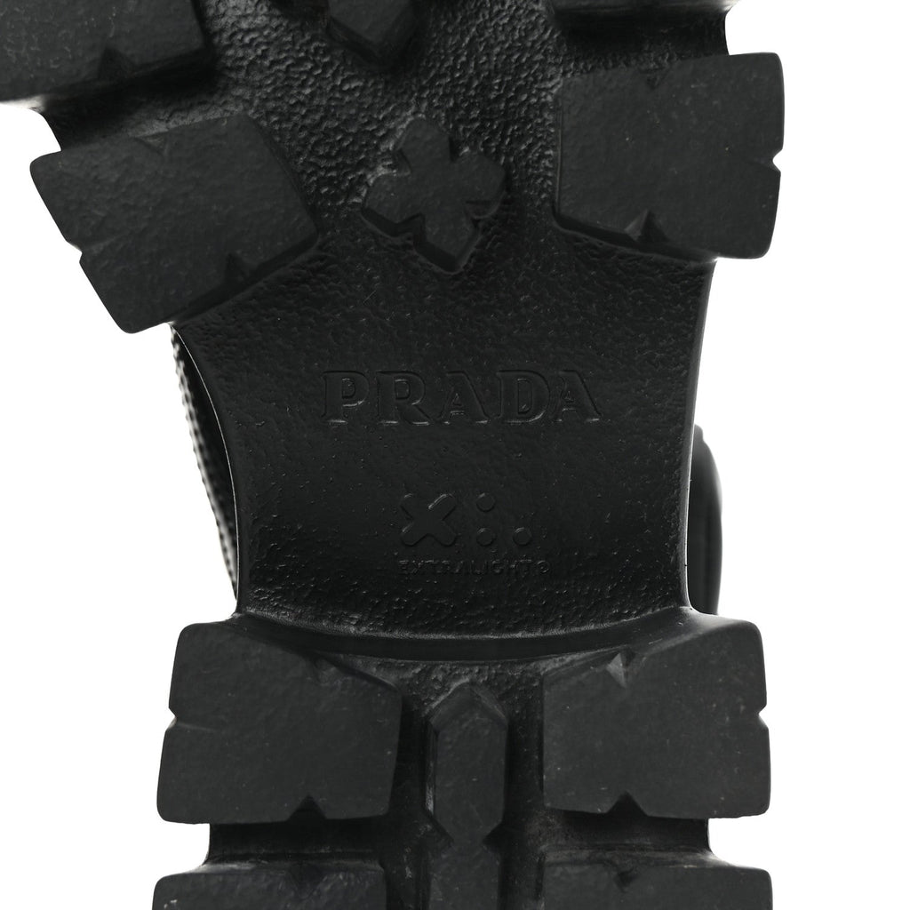 Prada Spazzolato Rois Nylon Metal Triangle Logo Monolith Pouch Pocket 55mm Boots 38 Black