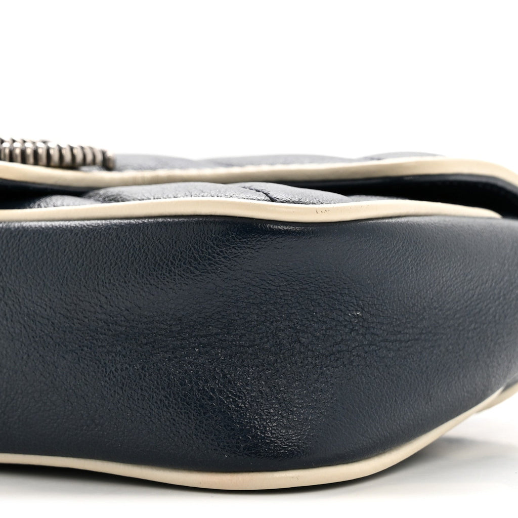Gucci Vintage Effect Calfskin Matelasse Diagonal Super Mini Torchon GG Marmont Shoulder Bag Blue Agata Mystic White