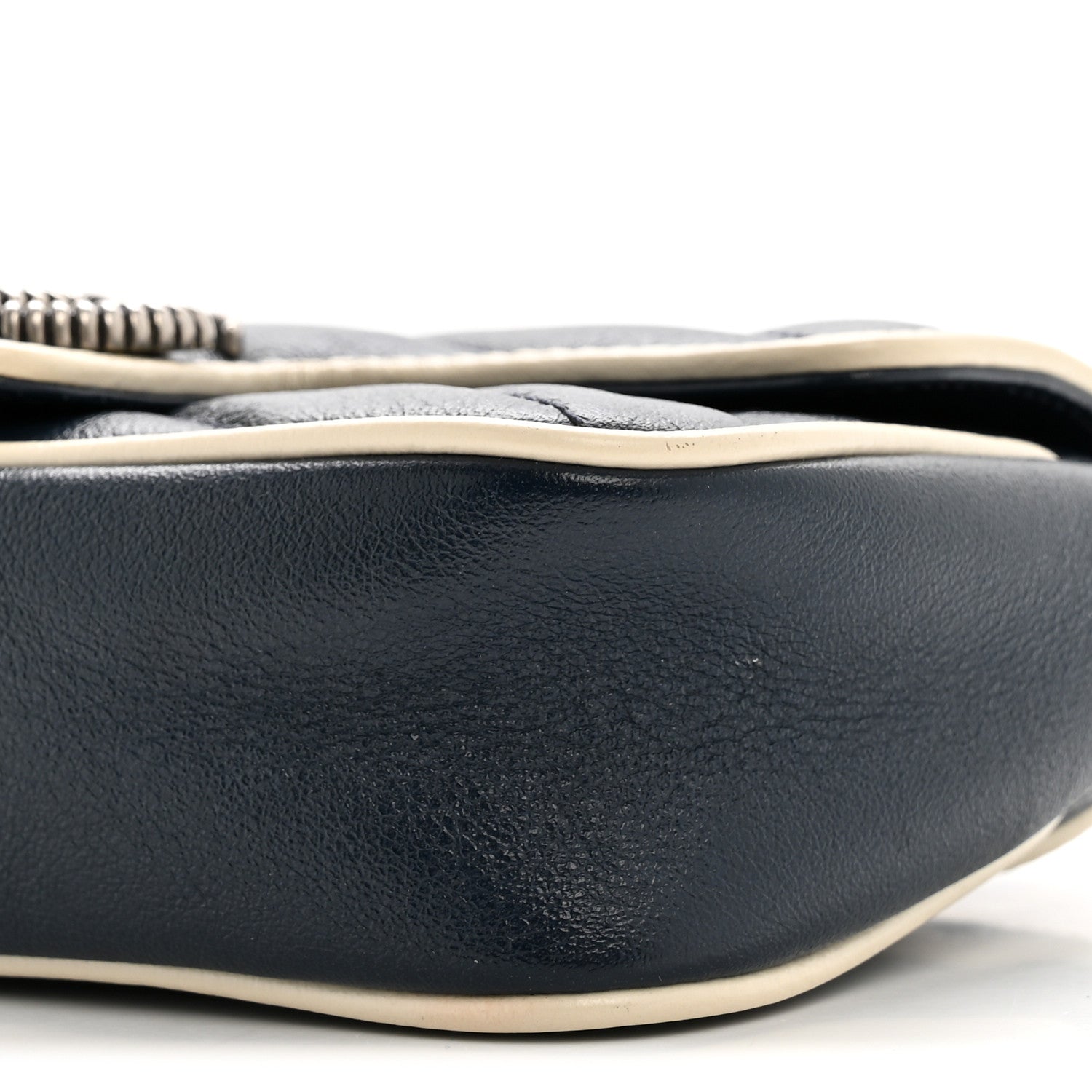 Gucci Vintage Effect Calfskin Matelasse Diagonal Super Mini Torchon GG Marmont Shoulder Bag Blue Agata Mystic White