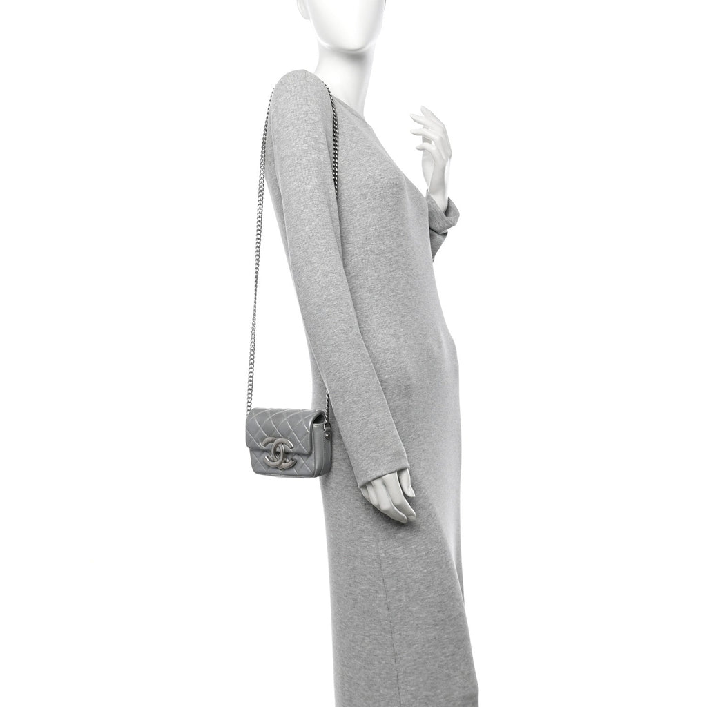 Chanel Metallic Lambskin Quilted Mini Giant CC Flap Argent