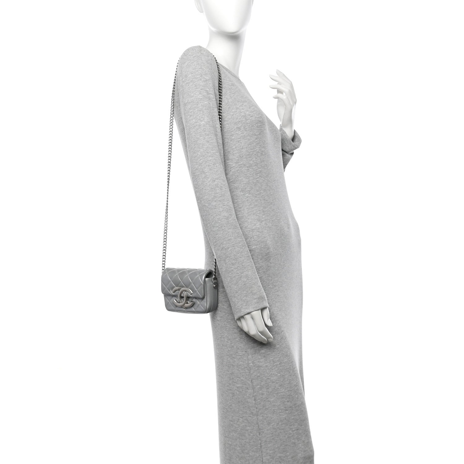 Chanel Metallic Lambskin Quilted Mini Giant CC Flap Argent
