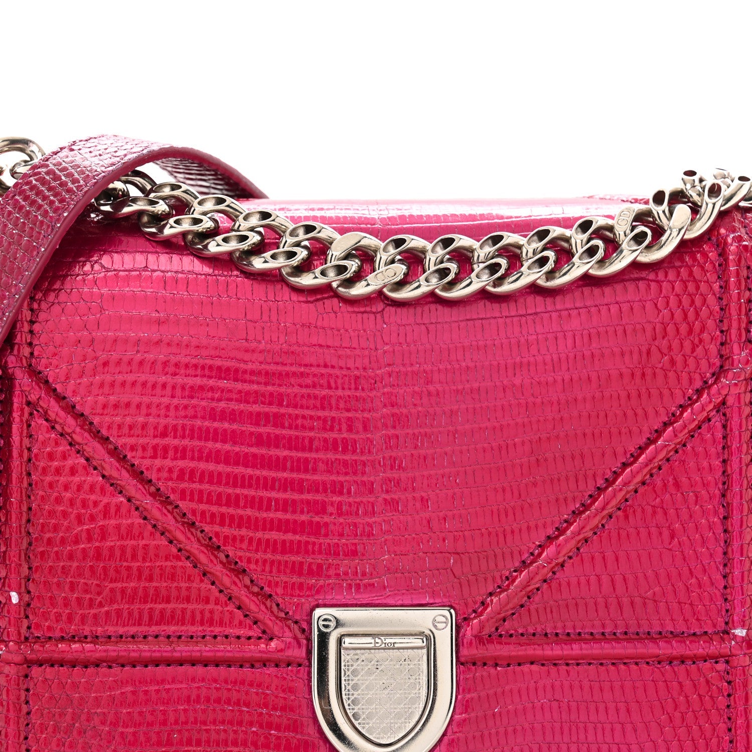 Christian Dior Metallic Lizard Small Diorama Flap Bag Fuchsia