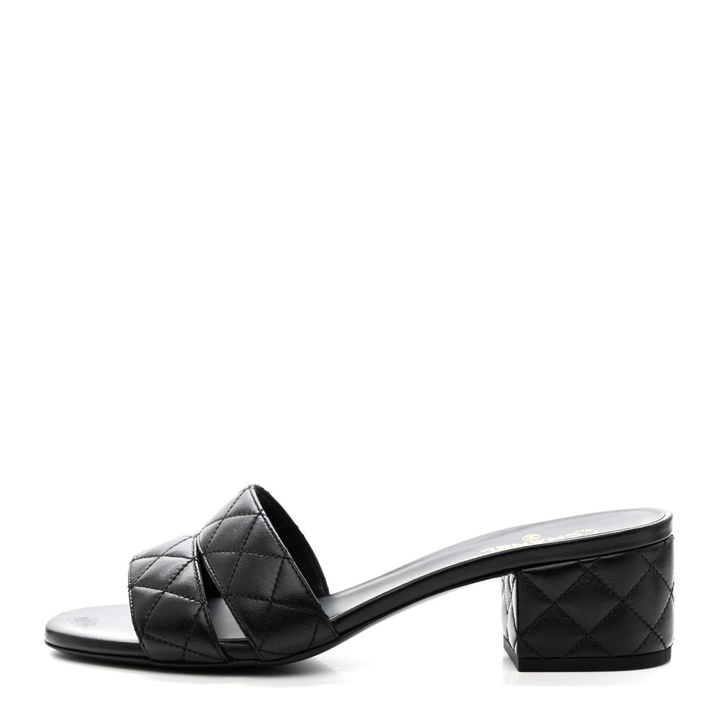 Lambskin Quilted CC Mules Sandals 39 Black