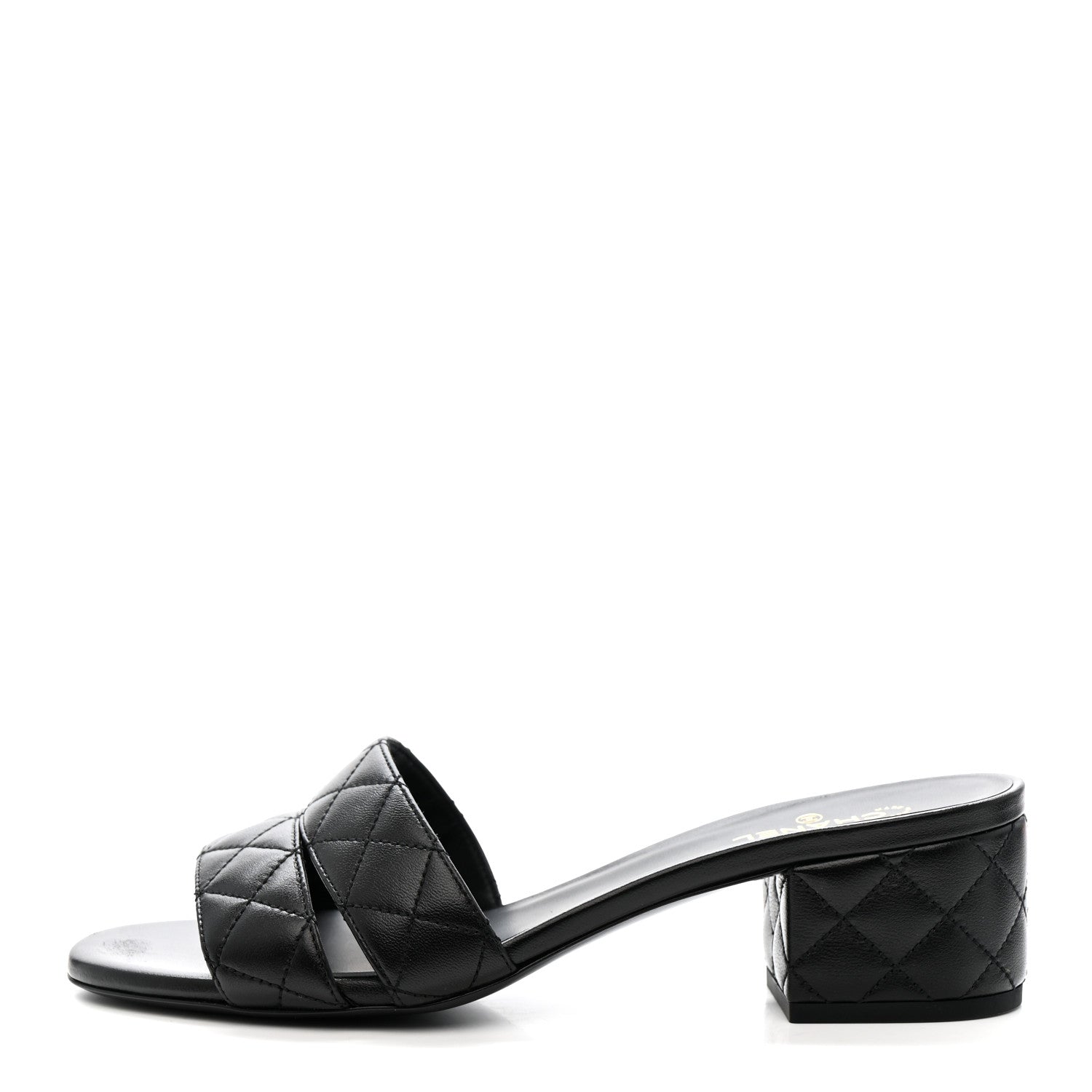Lambskin Quilted CC Mules Sandals 39 Black