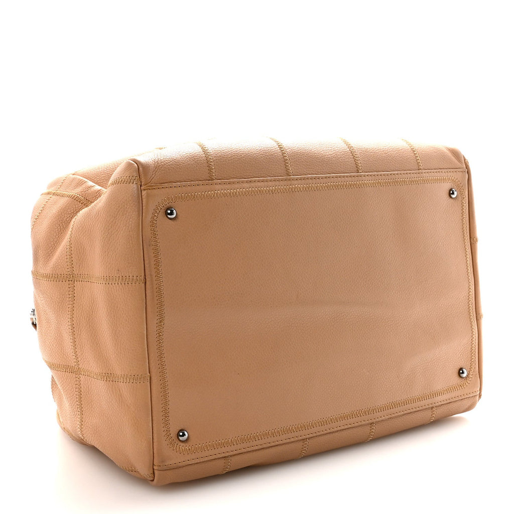 Chanel Caviar Square Stitched Bowler Beige