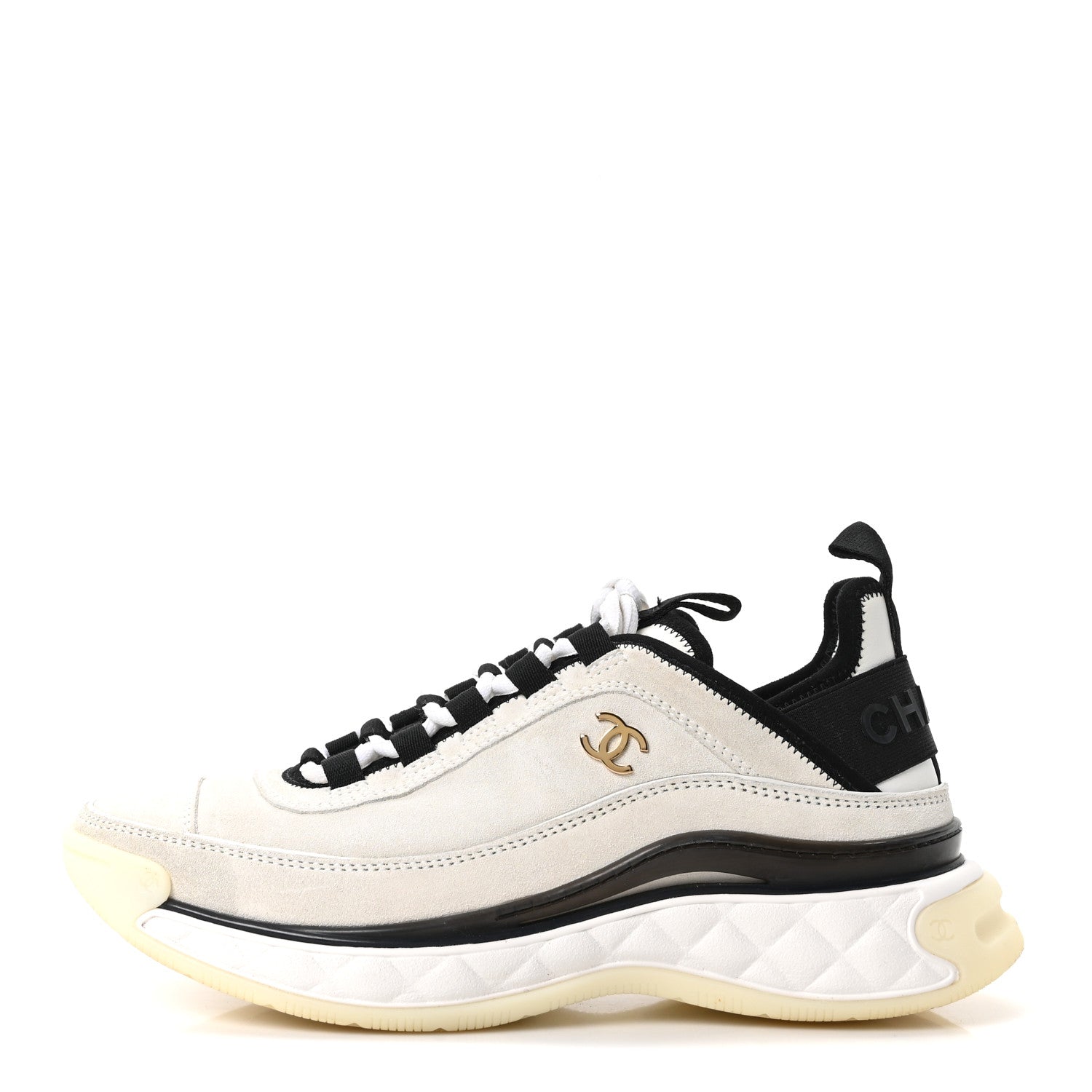 Chanel Suede Calfskin Nylon Grosgrain CC Sneakers 37 White
