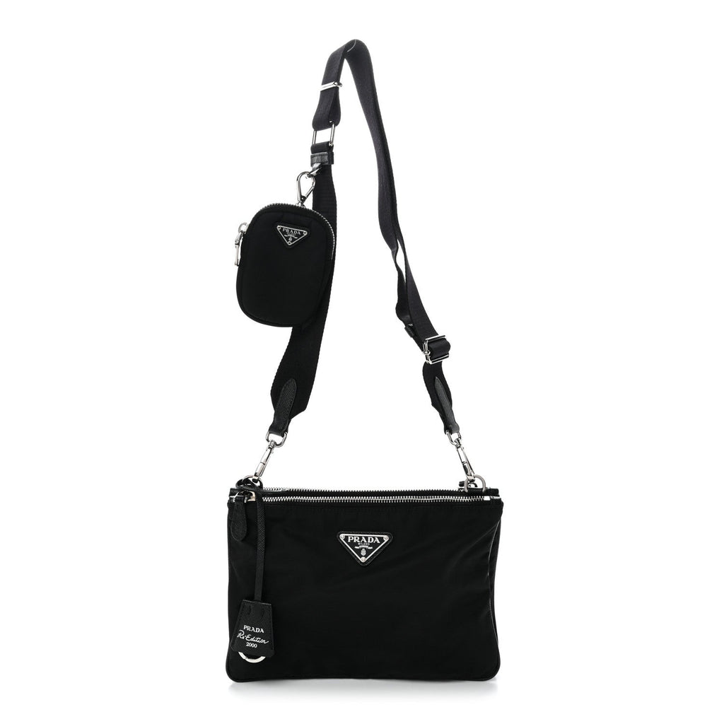 Prada Re-Nylon Saffiano Re-Edition 2000 Double Zip Crossbody Bag Black