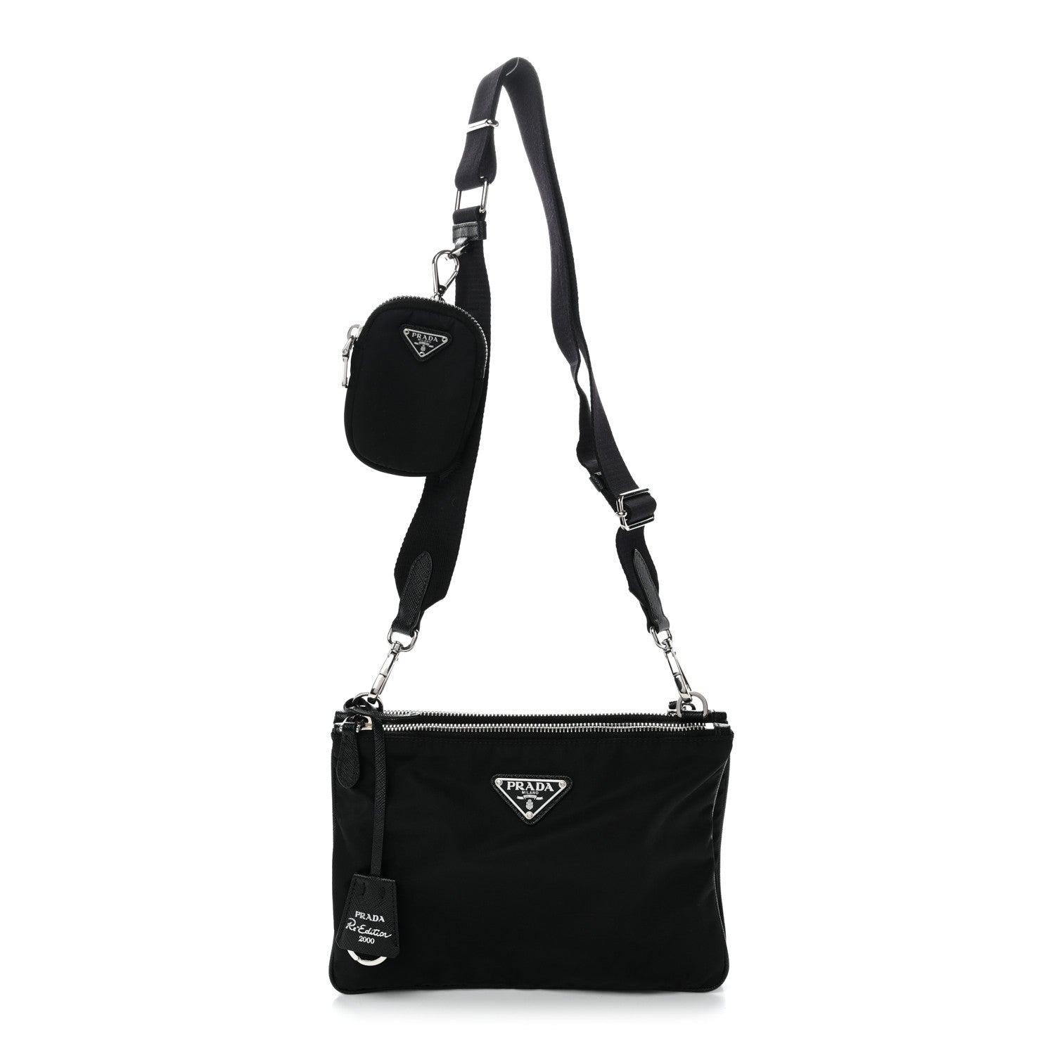 Prada Re-Nylon Saffiano Re-Edition 2000 Double Zip Crossbody Bag Black