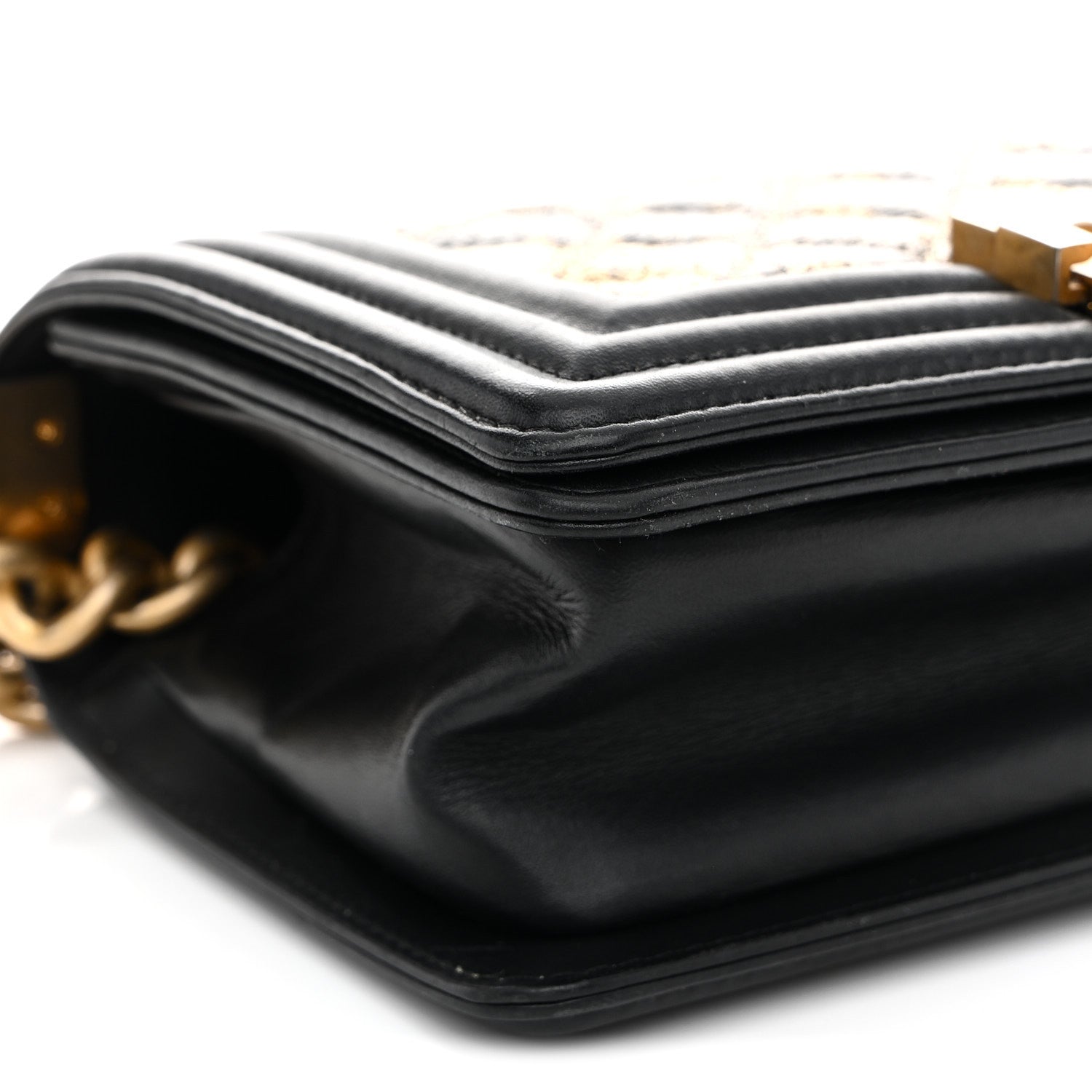 Chanel Metallic Crumpled Goatskin Small Boy Flap Black Gold