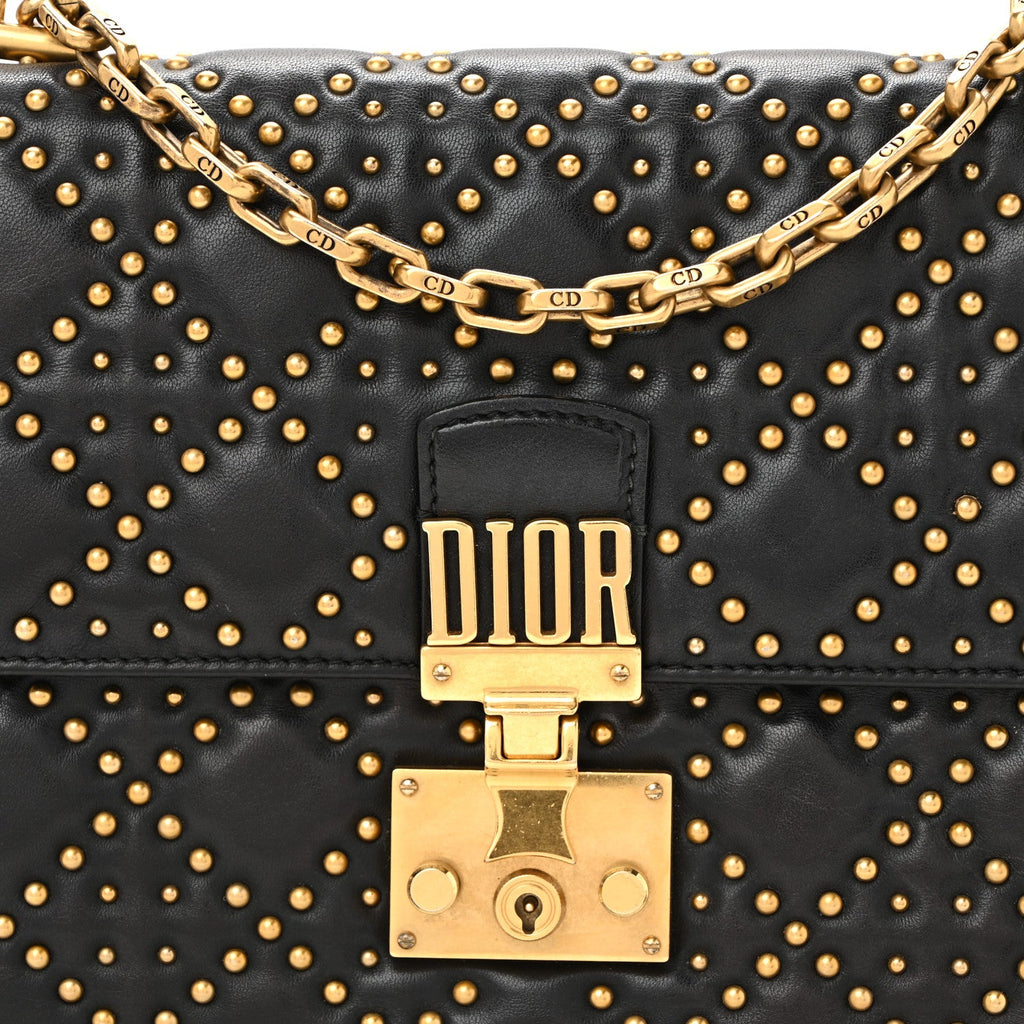 Christian Dior Lambskin Cannage Studded Large Dioraddict Flap Bag Black