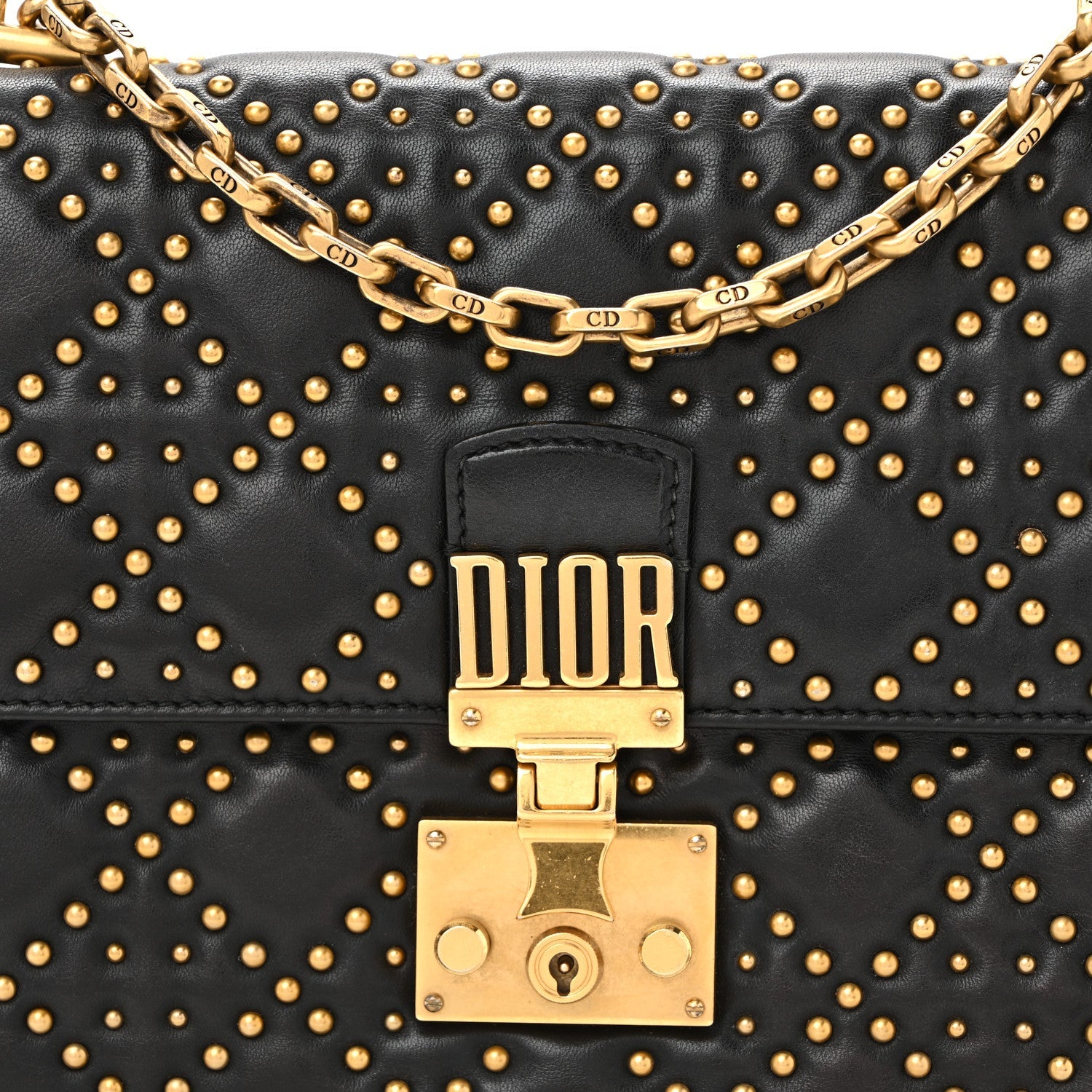 Christian Dior Lambskin Cannage Studded Large Dioraddict Flap Bag Black