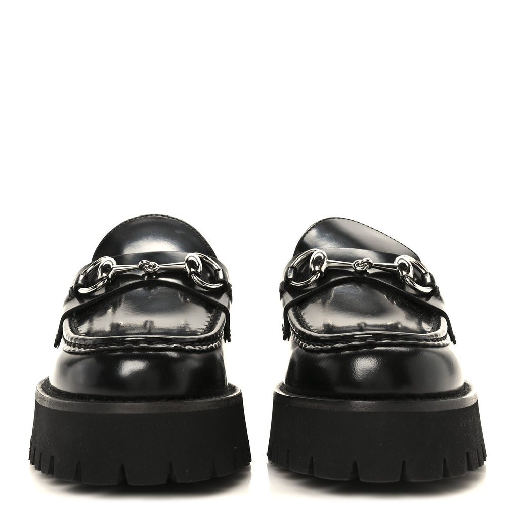 Gucci Cordovan Lux Womens Horsebit 45mm Platform Loafers 36 Black