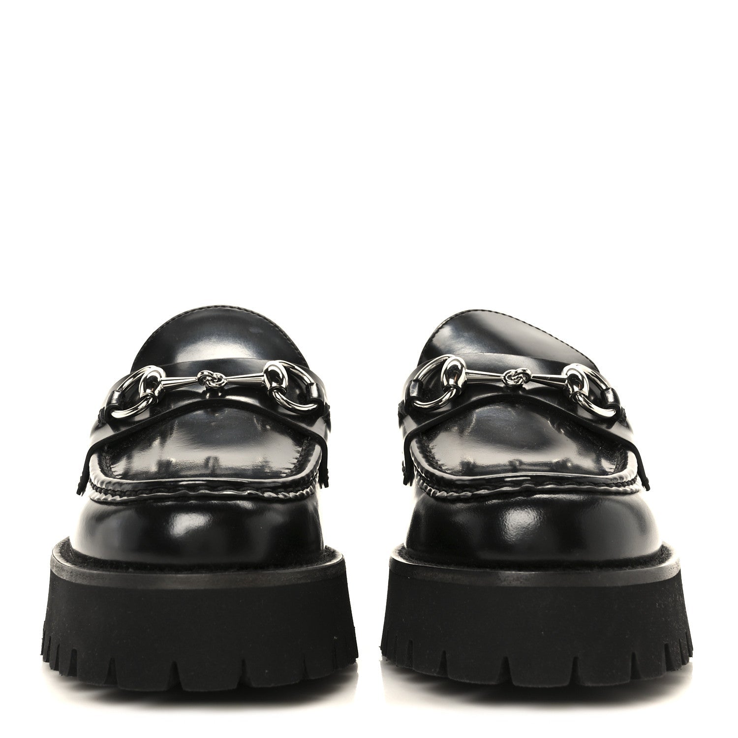 Gucci Cordovan Lux Womens Horsebit 45mm Platform Loafers 36 Black