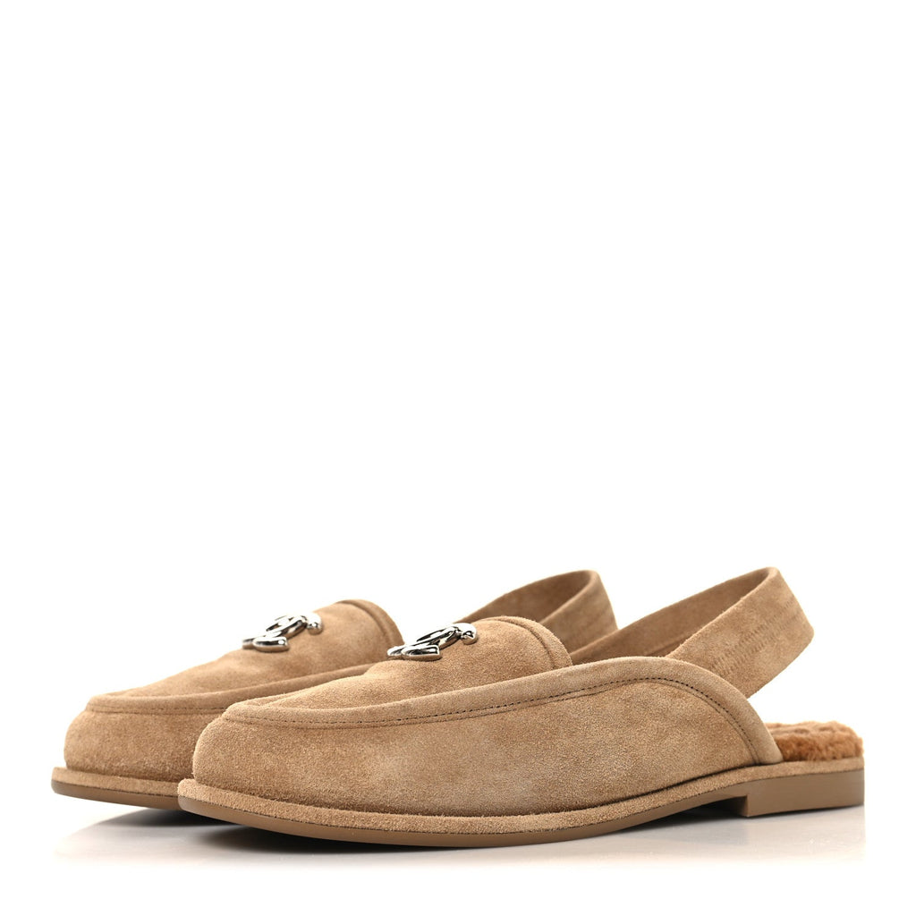 Chanel Suede Calfskin CC Slingback Loafers 35 Dark Beige