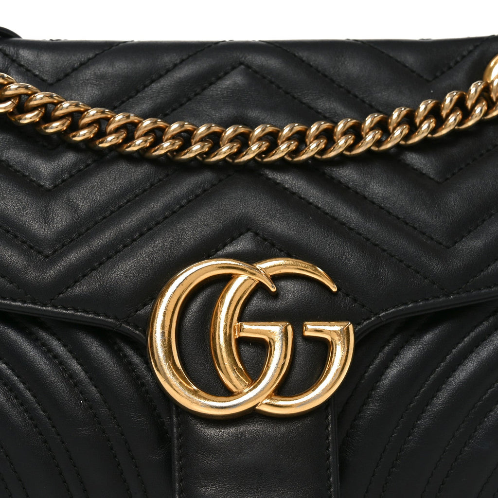 Gucci Calfskin Matelasse Small GG Marmont Shoulder Bag Black