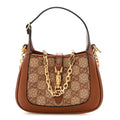 Gucci New Canvas Charisma Calfskin Crystal GG Monogram Mini Jackie 1961 Hobo Camel Ebony