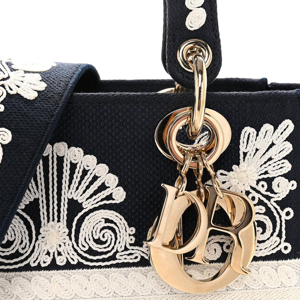 Christian Dior Embroidered Cornely Medium Lady D-Lite Blue White