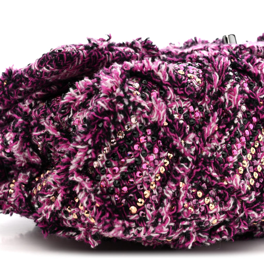 Chanel Crystal Tweed Quilted Medium Double Flap Purple Multicolor