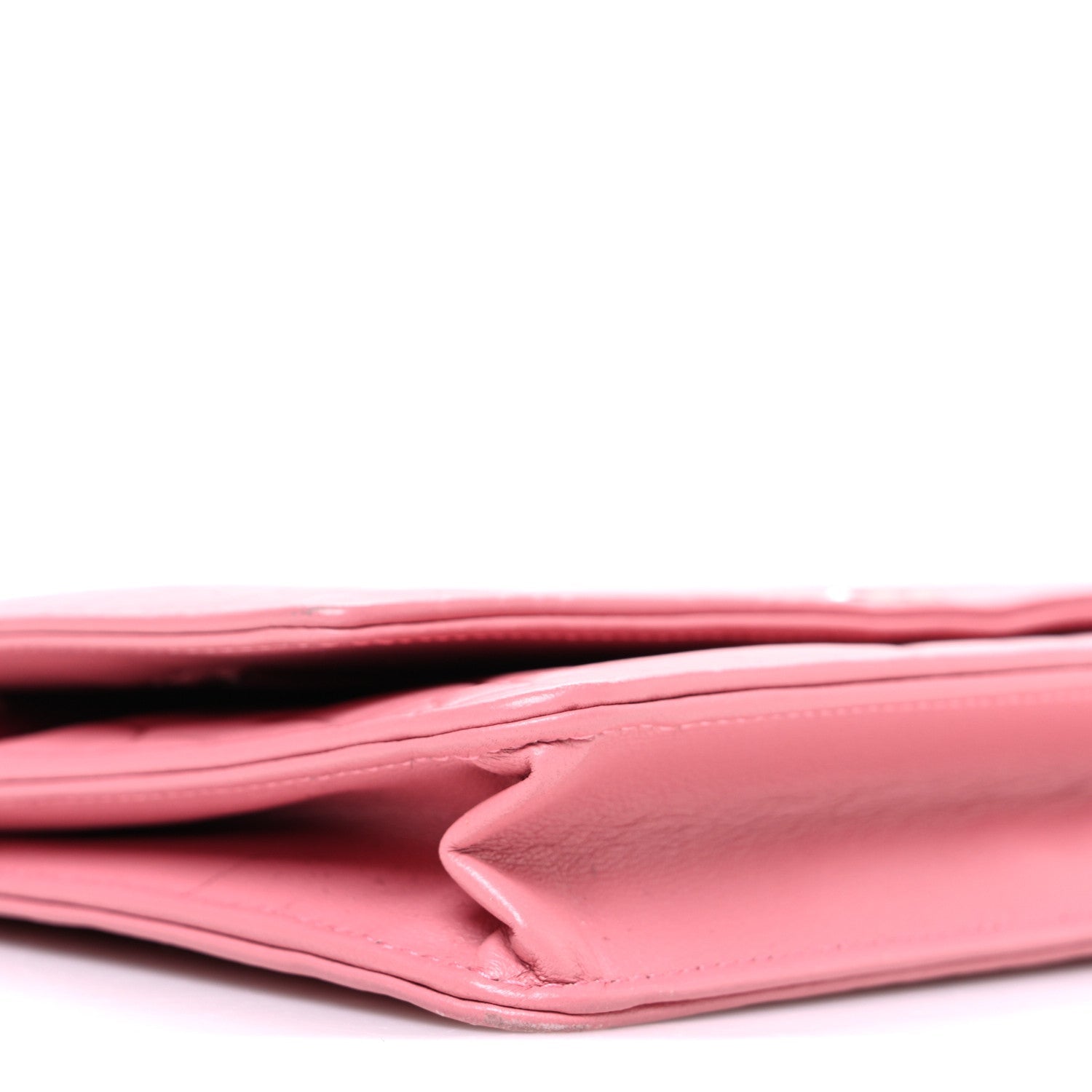 Chanel Lambskin Camellia Embossed Wallet on Chain WOC Pink