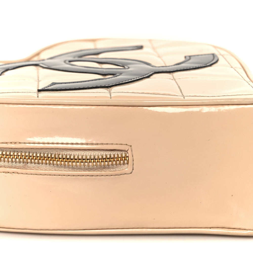 Chanel Patent Quilted CC Barbie Heart Vanity Case Beige
