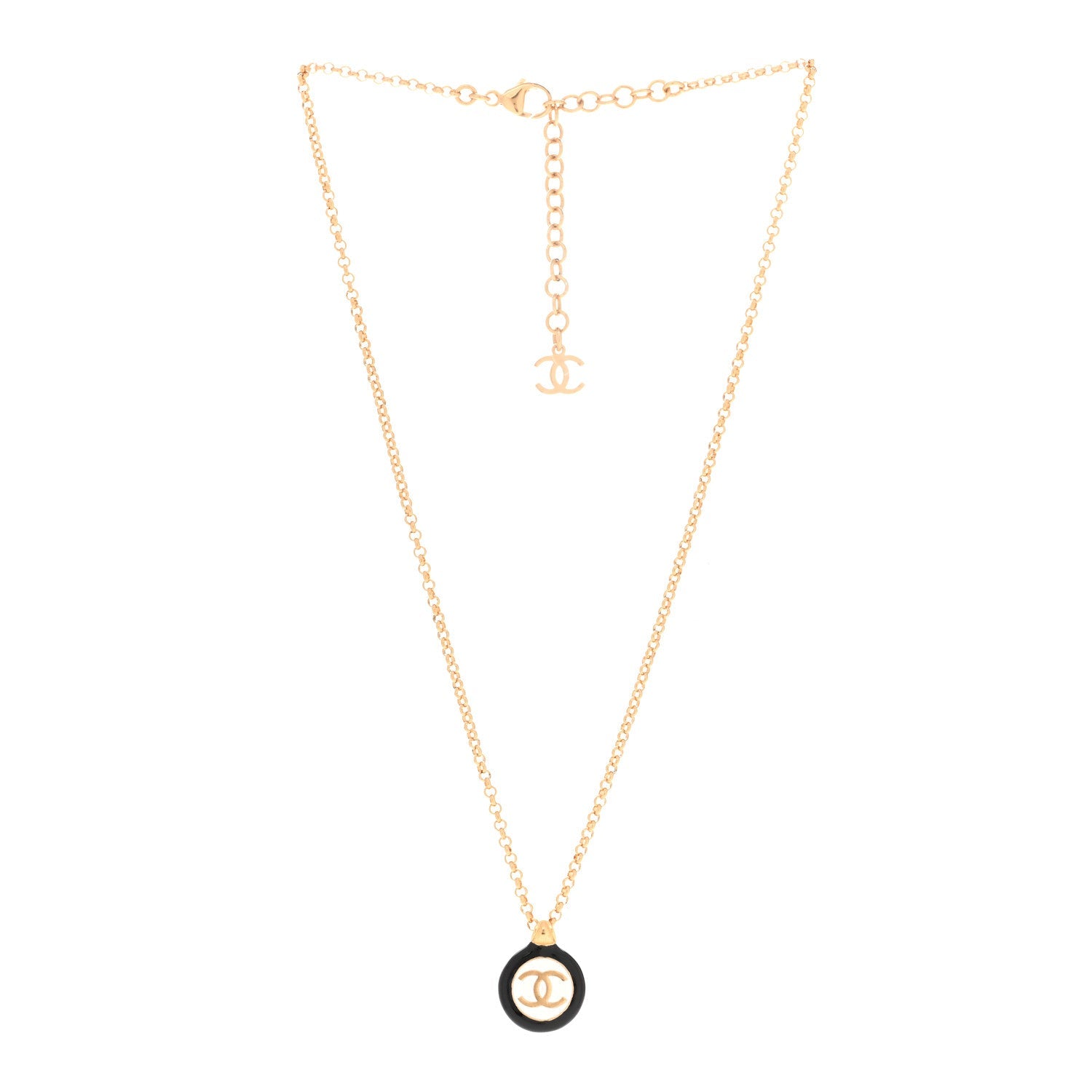 Enamel CC Medallion Chain Necklace Gold Black White