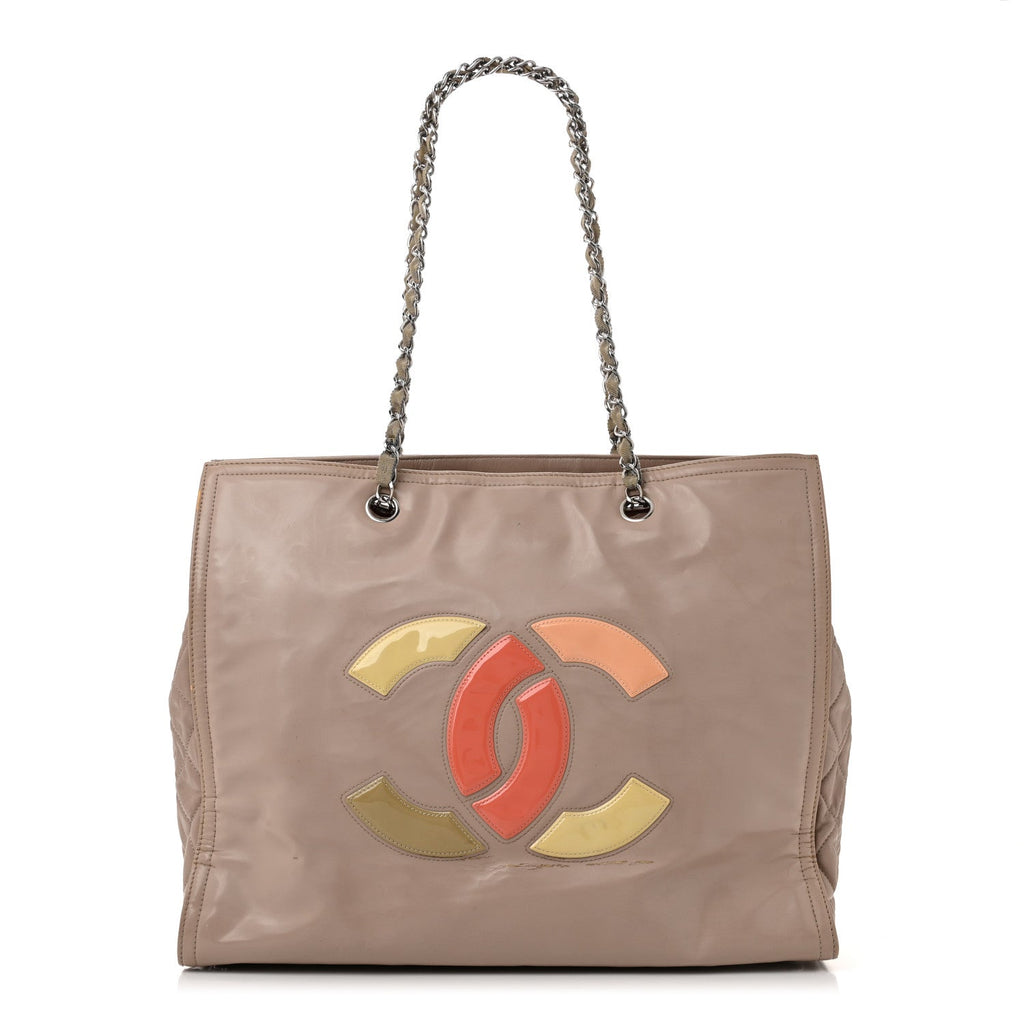 Chanel Vinyl Large Lipstick Tote Dark Beige