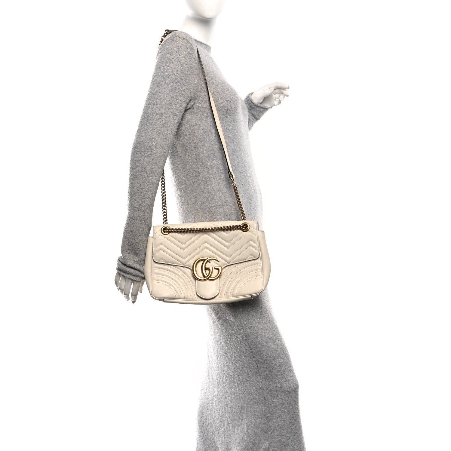 Gucci Calfskin Matelasse Medium GG Marmont Shoulder Bag White