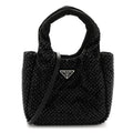 Prada Satin Crystal Soft Padded Small Double Handled Shoulder Bag Black