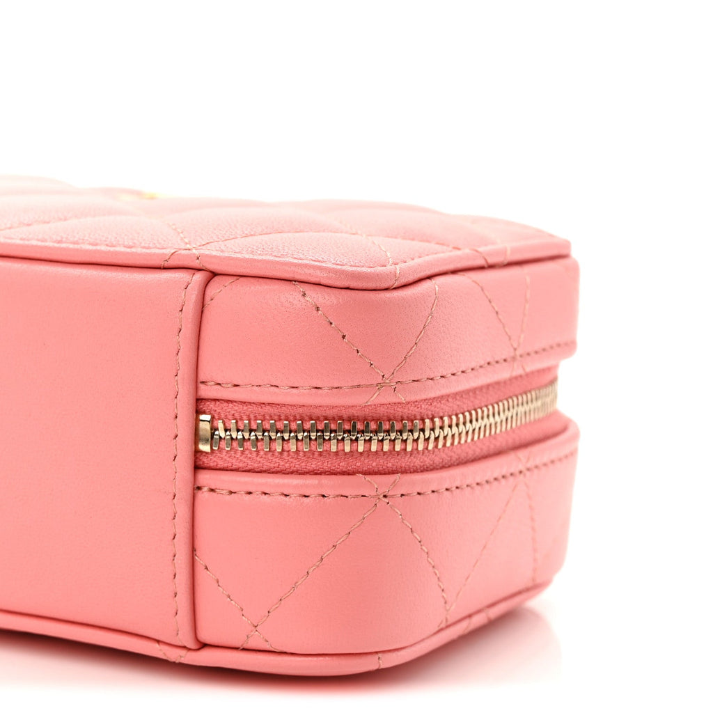 Chanel Lambskin Quilted Top Handle Mini Vanity Case Pink