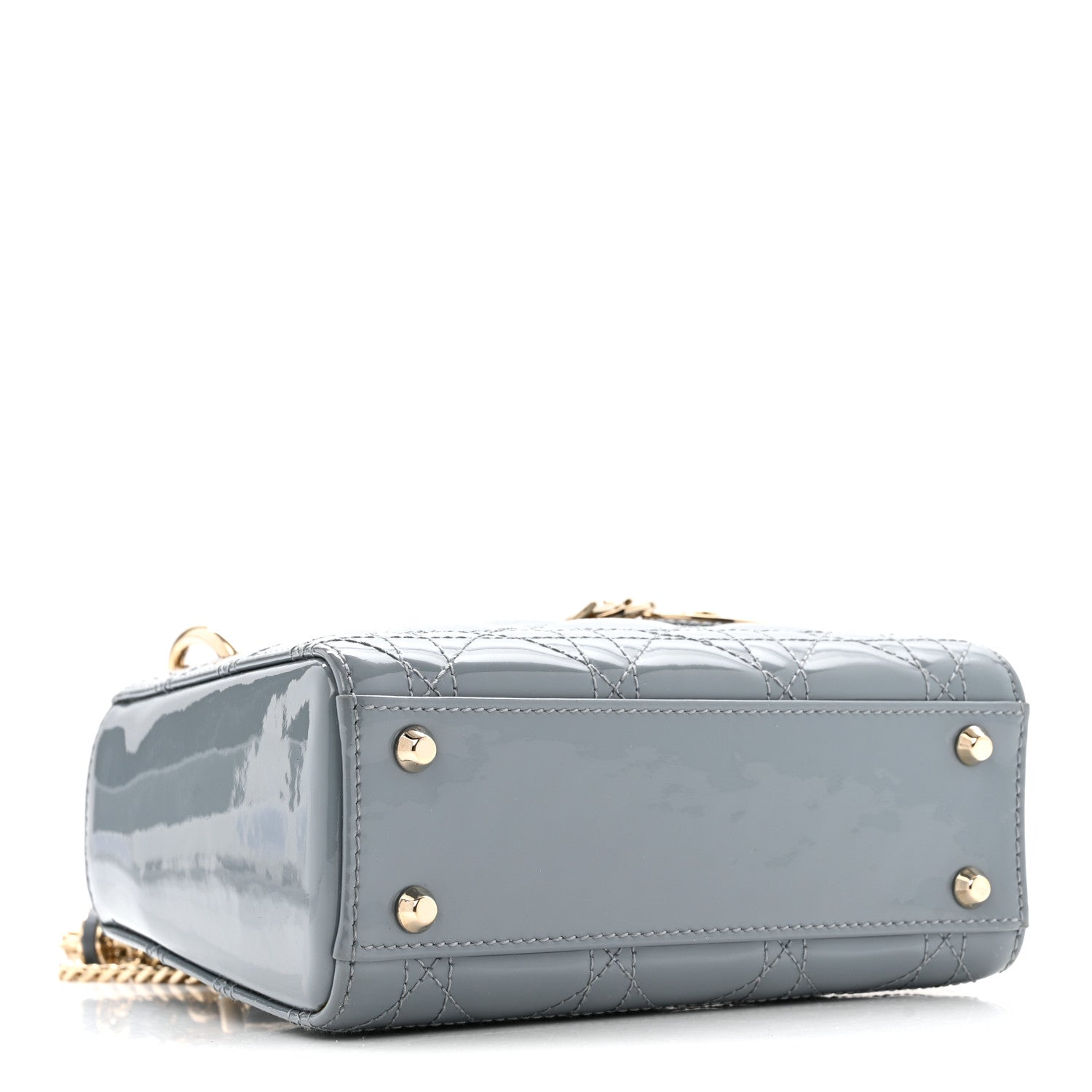 Christian Dior Patent Cannage Mini Lady Dior Grey Stone