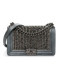 Chanel Metallic Lambskin Glass Pearl Embroidered Medium Boy Flap  Silver