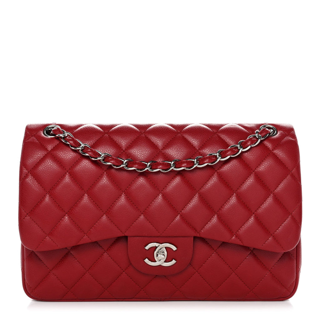 Chanel Caviar Quilted Jumbo Double Flap Dark Red
