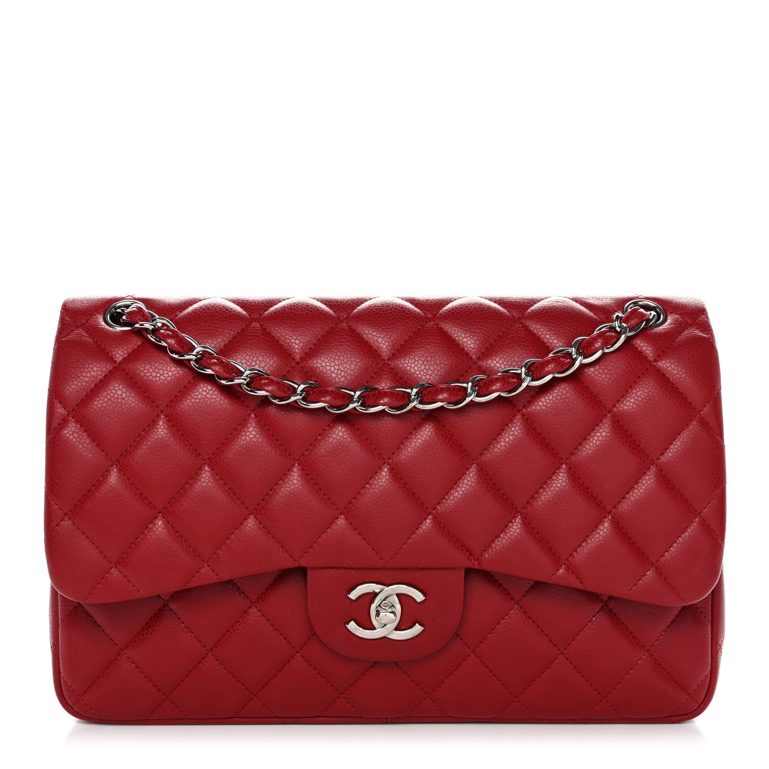 Chanel Caviar Quilted Jumbo Double Flap Dark Red