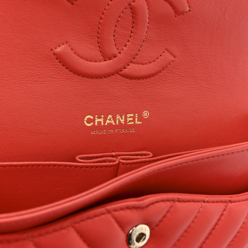 Chanel Lambskin Chevron Quilted Medium Double Flap Red
