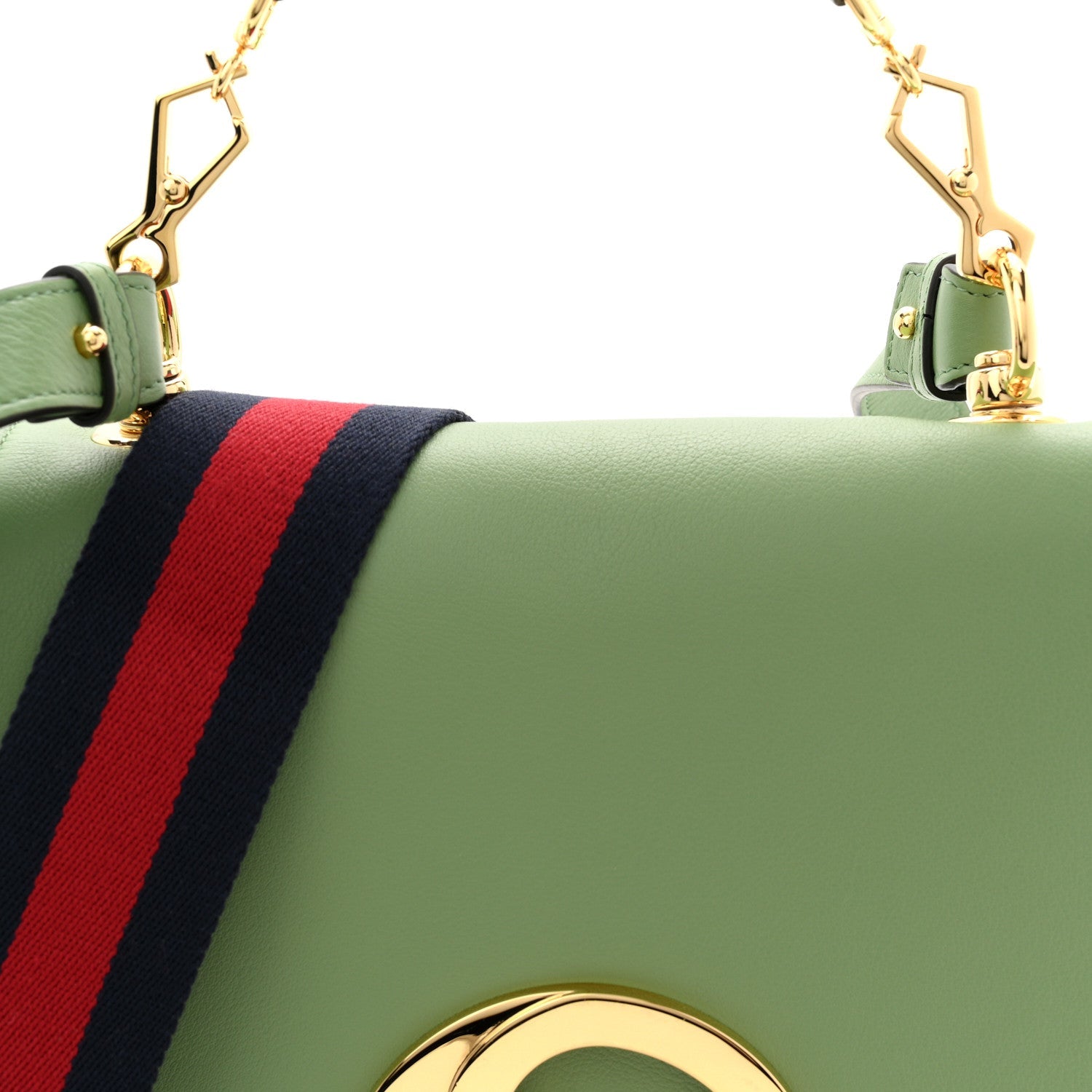 Gucci Roxy Calfskin Web Medium Blondie Top Handle Shoulder Flap Bag Salamander Green