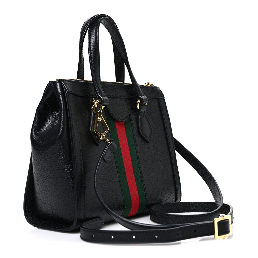Gucci Textured Calfskin Web Small Ophidia Tote Bag Black