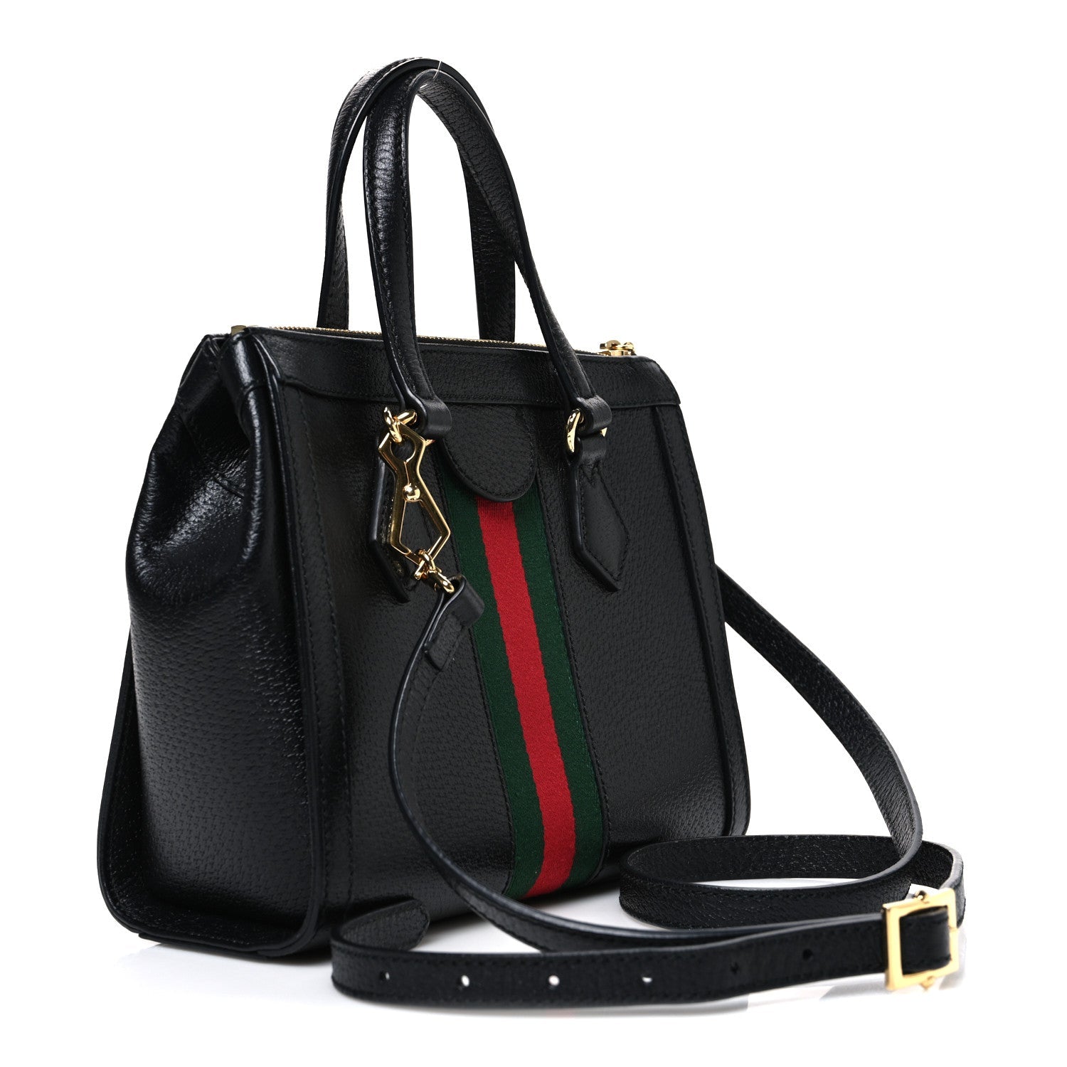 Gucci Textured Calfskin Web Small Ophidia Tote Bag Black