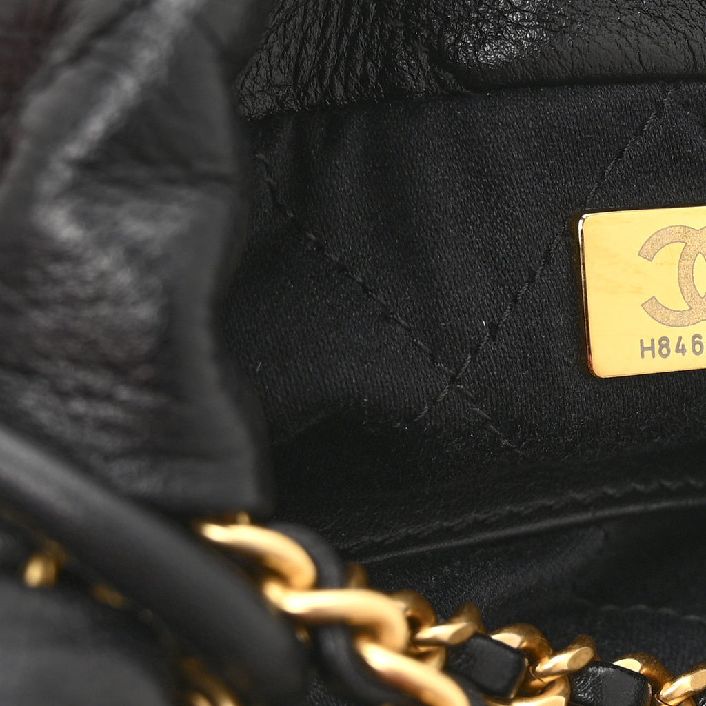 Chanel Shiny Crumpled Calfskin Quilted Pearl Mini Chanel 22 Black